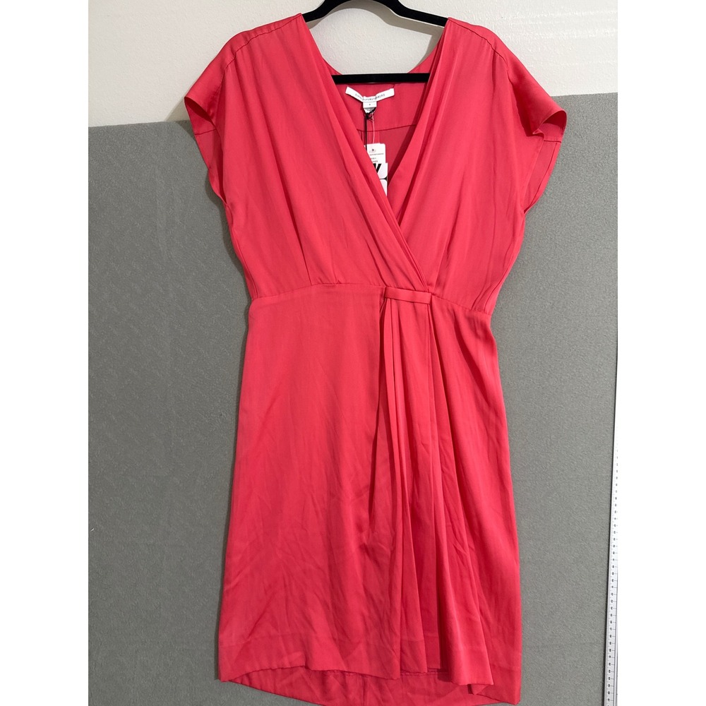 Diane von Furstenberg DVF Coral Pink Faux Wrap V-Neck Draped Dress NWT Size 8